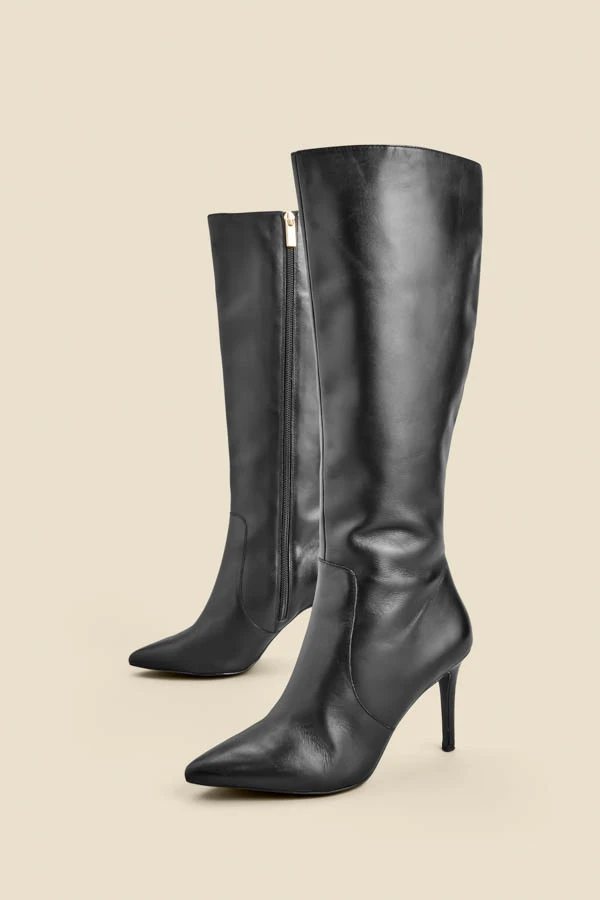 Black Leather Stiletto Heel Knee High Boots 6 Black Leather Stiletto Heel Knee High Boots - Image 4