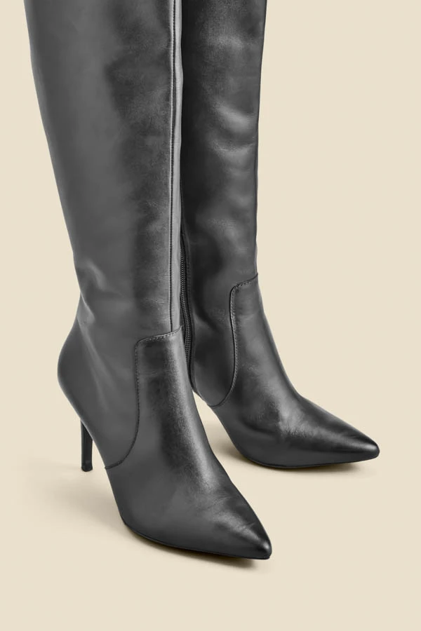 Black Leather Stiletto Heel Knee High Boots 7 Black Leather Stiletto Heel Knee High Boots - Image 5
