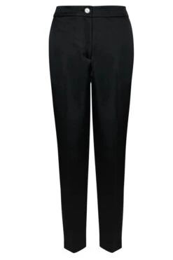 Black Tapered Leg Trouser With Embellished Button Detail -Sosandar Fashion Store web 2312 cut a23bw040bk0001