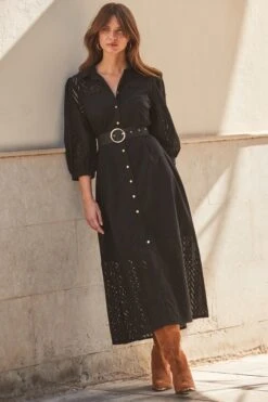 Black Broderie Detail Midi Shirt Dress -Sosandar Fashion Store web 2401 05 s24dw055bk0001 05 016