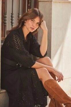 Black Broderie Detail Midi Shirt Dress -Sosandar Fashion Store web 2401 05 s24dw055bk0001 05 161