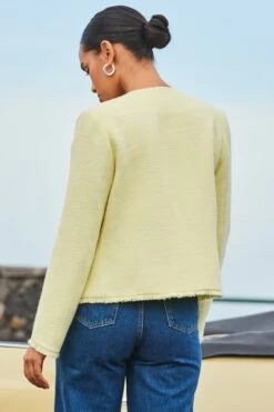 Yellow Boucle Jacket With Embellished Buttons -Sosandar Fashion Store web 2401 110 s24ow044lg0001 110 291