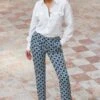 Blue Geometric Print Tapered Leg Trousers -Sosandar Fashion Store web 2401 111 s24bw005blge01 111 171 rt