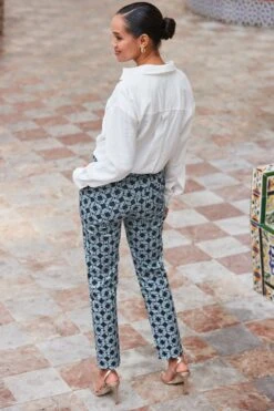 Blue Geometric Print Tapered Leg Trousers 9 Blue Geometric Print Tapered Leg Trousers -Sosandar Fashion Store web 2401 111 s24bw005blge01 111 199 rt