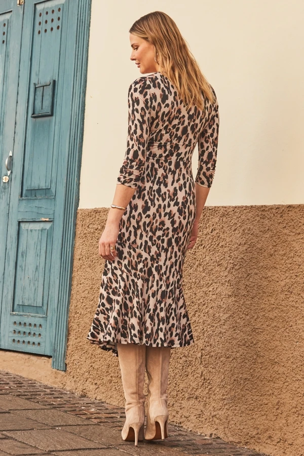Brown Leopard Print Tiered Hem Midi Dress 6 Brown Leopard Print Tiered Hem Midi Dress - Image 4