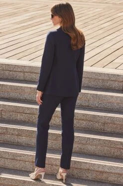 Petite Navy Blue Side Button Tapered Leg Trousers -Sosandar Fashion Store web 2401 27 s24bw003be0003 s24ow060be0003 27 250 1