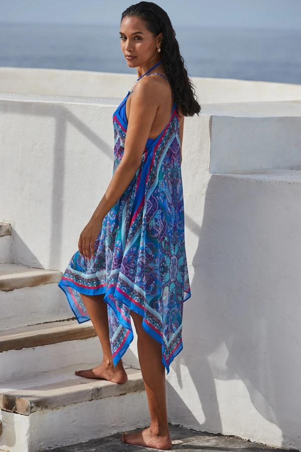 Blue Scarf Print Hanky Hem Beach Dress 7 Blue Scarf Print Hanky Hem Beach Dress - Image 5