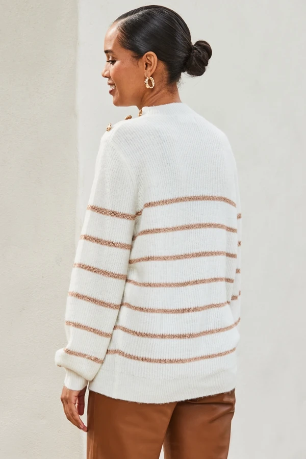 Cream & Gold Metallic Stripe Button Shoulder Jumper 6 Cream & Gold Metallic Stripe Button Shoulder Jumper - Image 4