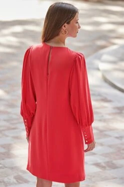 Coral Red Ring Detail Shift Dress -Sosandar Fashion Store web 2401 96 a23dw143rd0001 96 165 rt