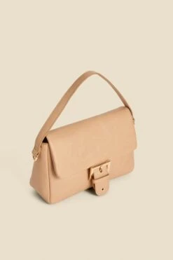 Camel Faux Leather Buckle Detail Shoulder Bag -Sosandar Fashion Store web 2401 box a23ac130nl0014 b