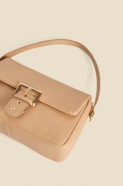 Camel Faux Leather Buckle Detail Shoulder Bag -Sosandar Fashion Store web 2401 box a23ac130nl0014 c