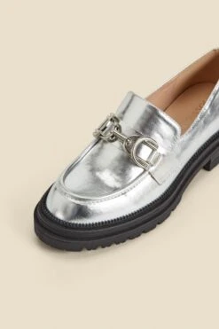 Silver Chain Trim Chunky Loafers -Sosandar Fashion Store web 2401 box a23fw126mc0005 d