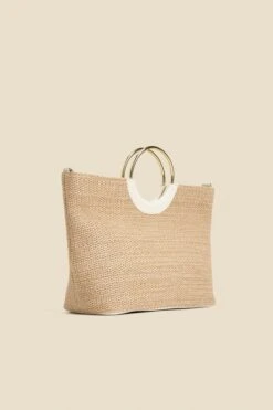 Natural Hoop Handle Raffia Tote Bag -Sosandar Fashion Store web 2401 box s24ac001nl0003 b