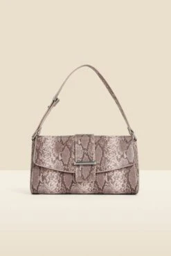Grey Snake Print Metal Trim Shoulder Bag -Sosandar Fashion Store web 2401 box s24ac005nl0003 a