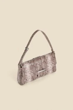 Grey Snake Print Metal Trim Shoulder Bag -Sosandar Fashion Store web 2401 box s24ac005nl0003 b