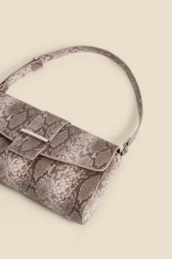 Grey Snake Print Metal Trim Shoulder Bag -Sosandar Fashion Store web 2401 box s24ac005nl0003 c