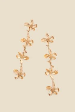 Gold Flower Detail Drop Earrings