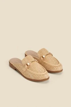 Natural Raffia Gold Trim Mule Loafers 10 Natural Raffia Gold Trim Mule Loafers -Sosandar Fashion Store web 2401 box s24fw016nl0003 b