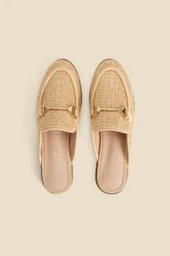 Natural Raffia Gold Trim Mule Loafers 11 Natural Raffia Gold Trim Mule Loafers -Sosandar Fashion Store web 2401 box s24fw016nl0003 c