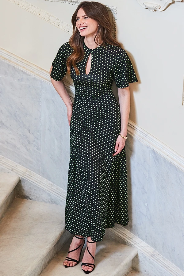 Black & Green Spot Print Keyhole Detail Jersey Dress 5 Black & Green Spot Print Keyhole Detail Jersey Dress - Image 3