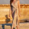 Gold Metallic Wrap Front Shimmer Dress -Sosandar Fashion Store web 2402 30 s24dj021mc0003 30 074