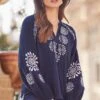 Navy Blue Premium Cotton Embroidered Blouse -Sosandar Fashion Store web 2402 38 s24tw109nv0001 38 065 1 1