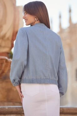 Mid Blue Denim Bomber Jacket -Sosandar Fashion Store web 2402 51 s24od004be0010 51 188