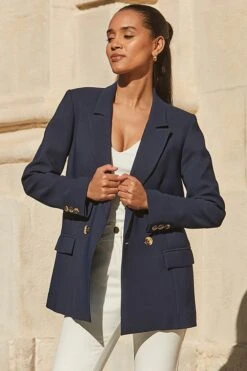 Navy Blue Double Breasted Blazer 10 Navy Blue Double Breasted Blazer -Sosandar Fashion Store web 2402 57 s24ow069be0003 57 098