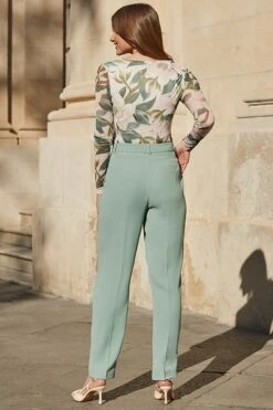 Sage Green Tapered Leg Trousers 11 Sage Green Tapered Leg Trousers -Sosandar Fashion Store web 2402 61 s24bw067gn0005 61 227