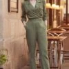 Khaki Green Relaxed Fit Belted Straight Leg Jumpsuit 1 Khaki Green Relaxed Fit Belted Straight Leg Jumpsuit -Sosandar Fashion Store web 2402 64 s24jw004gn0031 64 074