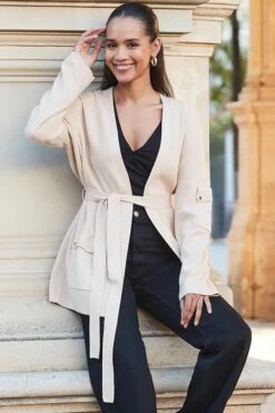 Camel Cargo Pocket Belted Cardigan