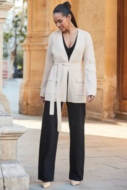 Camel Cargo Pocket Belted Cardigan -Sosandar Fashion Store web 2402 68 s24tk646be0040 68 125