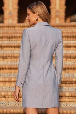 Grey Pinstripe Double Breasted Blazer Dress -Sosandar Fashion Store web 2402 70 s24dp003we0001 70 400 rt