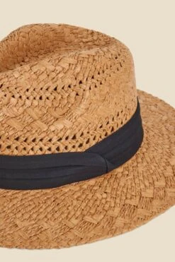 Straw Trilby Hat With Ribbon Detail -Sosandar Fashion Store web 2402 box s24ac031bn0004 b