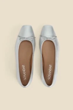 Silver Square Toe Ballet Pumps -Sosandar Fashion Store web 2402 box s24fw014mc0005 c