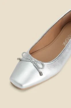 Silver Square Toe Ballet Pumps -Sosandar Fashion Store web 2402 box s24fw014mc0005 d
