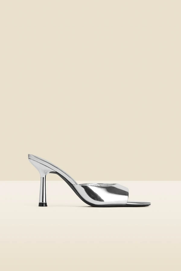 Silver Leather Flared Heel Pointed Toe Mules 5 Silver Leather Flared Heel Pointed Toe Mules - Image 3