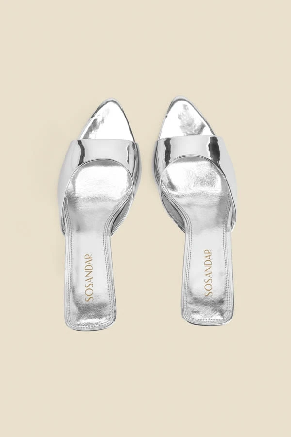 Silver Leather Flared Heel Pointed Toe Mules 6 Silver Leather Flared Heel Pointed Toe Mules - Image 4