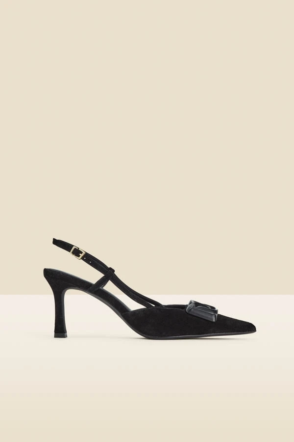 Black Suede Stiletto Heel Trim Detail Slingback Court Shoe 4 Black Suede Stiletto Heel Trim Detail Slingback Court Shoe - Image 2