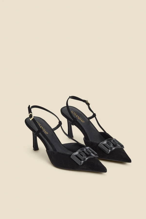 Black Suede Stiletto Heel Trim Detail Slingback Court Shoe 3 Black Suede Stiletto Heel Trim Detail Slingback Court Shoe