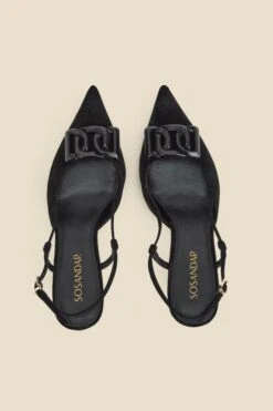 Black Suede Stiletto Heel Trim Detail Slingback Court Shoe 10 Black Suede Stiletto Heel Trim Detail Slingback Court Shoe -Sosandar Fashion Store web 2402 box s24fw021bk0001 c