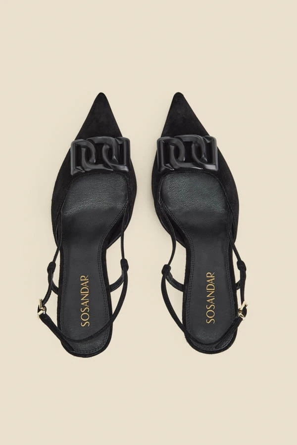 Black Suede Stiletto Heel Trim Detail Slingback Court Shoe 5 Black Suede Stiletto Heel Trim Detail Slingback Court Shoe - Image 3