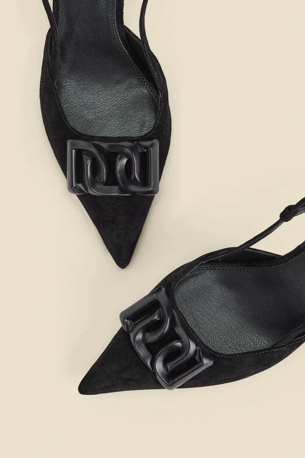 Black Suede Stiletto Heel Trim Detail Slingback Court Shoe 6 Black Suede Stiletto Heel Trim Detail Slingback Court Shoe - Image 4