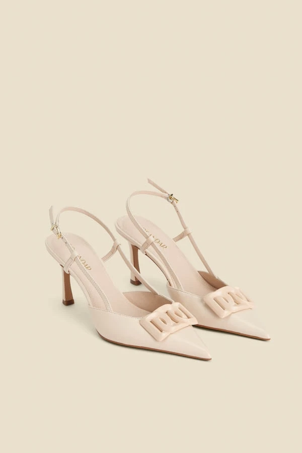 Ecru Leather Stiletto Heel Trim Detail Slingback Court Shoe 3 Ecru Leather Stiletto Heel Trim Detail Slingback Court Shoe