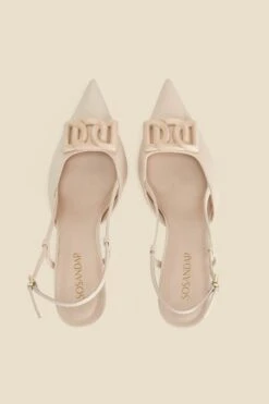 Ecru Leather Stiletto Heel Trim Detail Slingback Court Shoe 10 Ecru Leather Stiletto Heel Trim Detail Slingback Court Shoe -Sosandar Fashion Store web 2402 box s24fw021eu0001 c