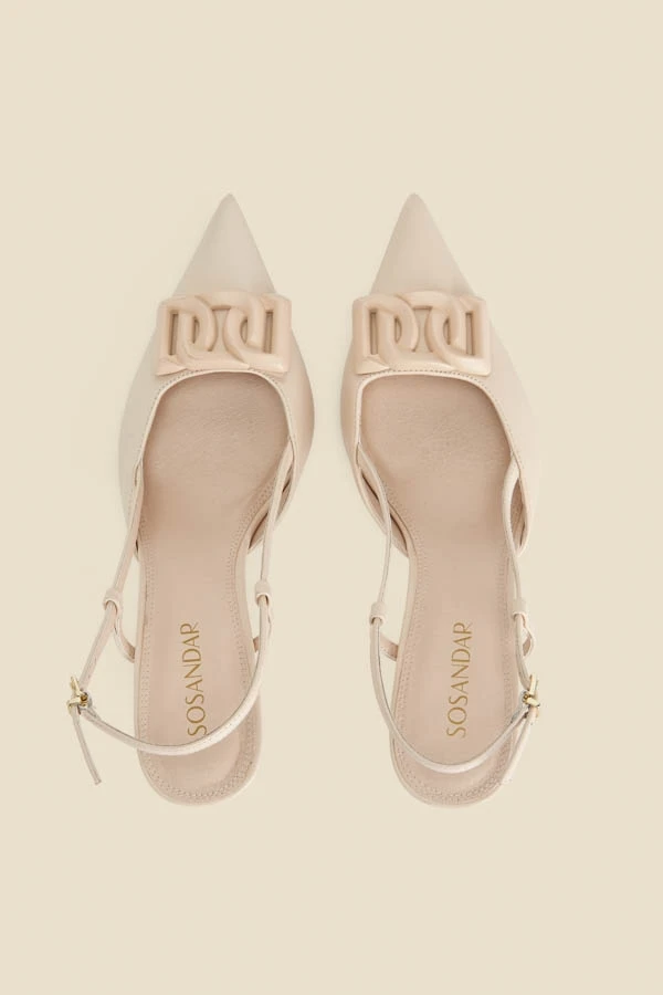 Ecru Leather Stiletto Heel Trim Detail Slingback Court Shoe 5 Ecru Leather Stiletto Heel Trim Detail Slingback Court Shoe - Image 3