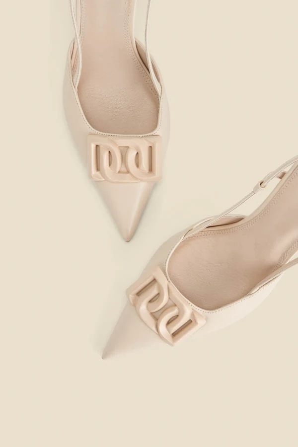 Ecru Leather Stiletto Heel Trim Detail Slingback Court Shoe 6 Ecru Leather Stiletto Heel Trim Detail Slingback Court Shoe - Image 4