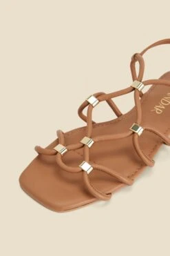Tan Leather Gold Trim Gladiator Sandals -Sosandar Fashion Store web 2402 box s24fw023bn0004 d