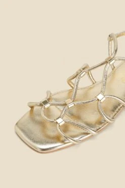 Gold Leather Gladiator Sandals -Sosandar Fashion Store web 2402 box s24fw023mc0003 d