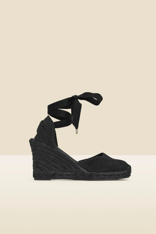Black Suede Wedge Espadrille With Gold Trim 4 Black Suede Wedge Espadrille With Gold Trim - Image 2